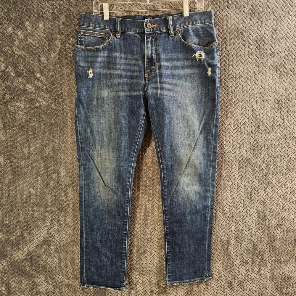 J Crew Driggs‎ Mens Blue Wash Distressed Slim Fit Jeans W33 L30 elevated casual